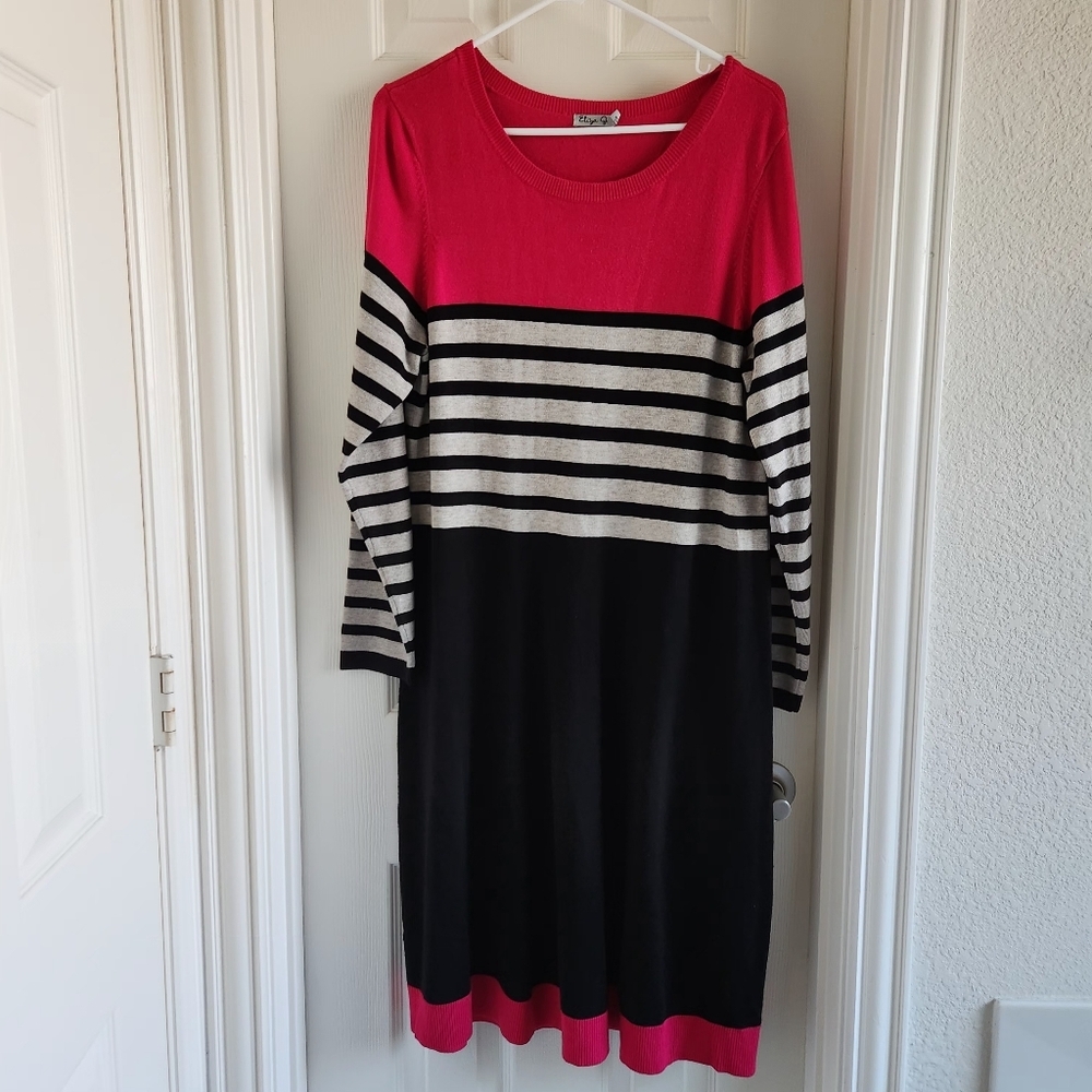 Eliza J Striped Colorblock Knit Sweater Dress Size 1X A-line